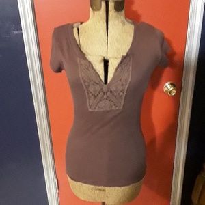 FANG brown tee with lace decor size M